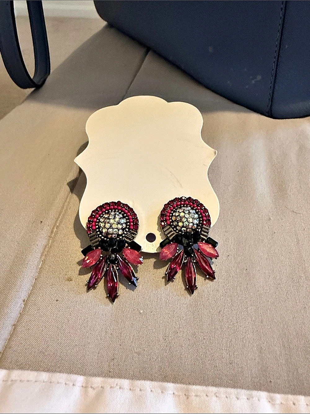 Statement Beaded Dangle Earrings in Black & Magenta Like New